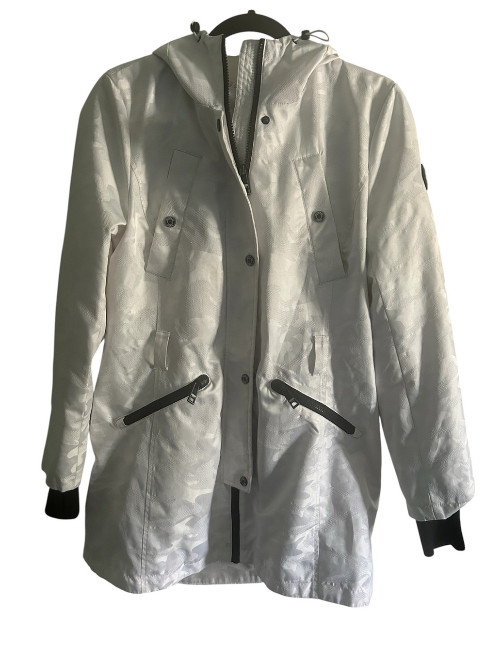 Michael Kors White /Black Fleece Zip And Button Close Hooded Ski Jacket